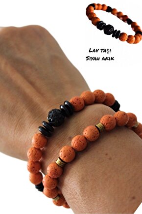 Akik - Lav Taşı Bileklik , Turuncu Lav Taşı , Gerçek Doğal Taş