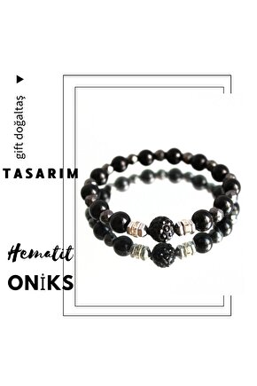 Gerçek Doğal taş Oniks, Hematit Tasarım Bileklik
