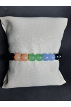 Siyah ve Üç Renkden Ouşan Cam Boncuk Bileklik Unisex