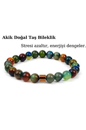 Akik Doğal Taş Bileklik Yeşil Unisex Aksesuar Bijuteri Hediyelik Bileklik