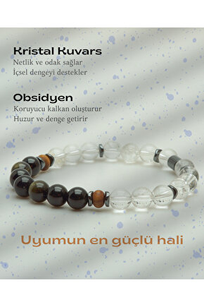 DOĞALTAŞ İLİŞKİDE DENGE VE UYUM(ERKEK) - KRİSTAL KUVARS - OBSİDYEN 8mm