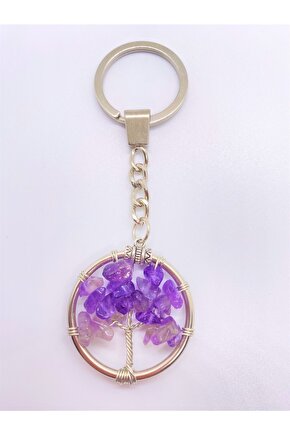 Ametist Doğal Taş Hayat Ağacı Anahtarlık Ve Zincir Orjinal Doğal Taş Hediyelik