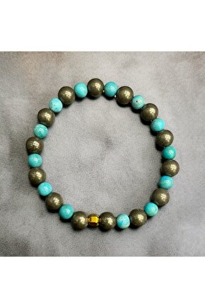 AuraStone Turkuaz - Pirit Doğal Taş Bileklik