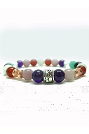 Ametist, Pembe Kuvars, Akik, Ay Taşı, Kristal Kuvars, Turmalin Doğal Taş 8 mm Bileklik