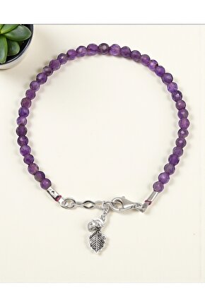 Ametist Doğal Taş 925 Ayar Gümüş Aparatlı Bileklik