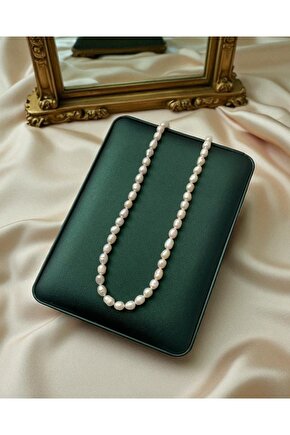 Sertifikalı Doğal Orta Boy Arpa İnci Kadın Kolye - Çelik Aparat - 40cm 7cm Uzatma