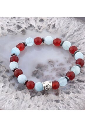 Hematit, Akik, Aquamarin Doğal Taş 8 Mm Bileklik