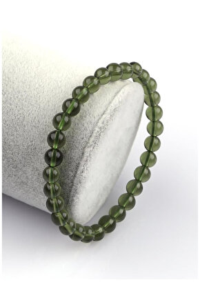 Moldavit Doğal Taş Bileklik 6 mm Küre Kesim