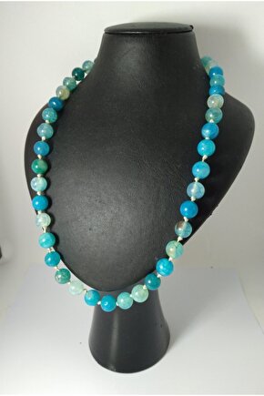 Doğaltaş Tasarım Kolye-mavi Akik Taşı Düğümlü Kolye