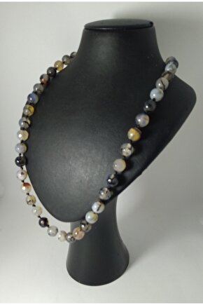 Doğaltaş Tasarım Kolye-siyah Damarlı Akik Taşı Düğümlü Kolye