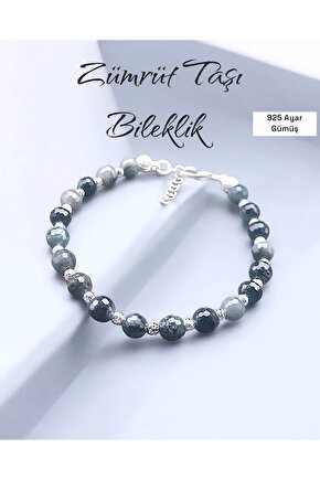 Zümrüt  Zümrüt Taşı Bileklik 6 mm 925 Ayar gümüş