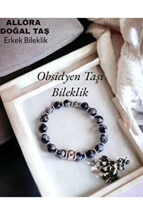 Doğal Taş Erkek Bileklik Obsidyen& Hematit Taşı