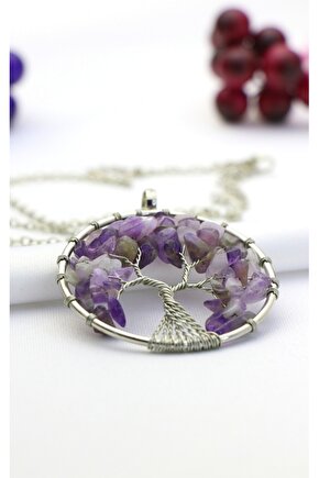 Doğal Taşlı Hayat Ağacı Kolye (MOR)