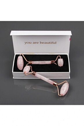 Pembe Kuvars Taşlı Roller Cilt Masaj Aleti