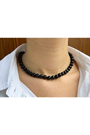 Siyah Turmalin Taşı Doğaltaş Kolye 8 mm