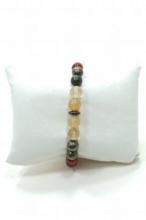 Para Bilekliği Sitrin Pirit Akik Doğal Taş Bileklik