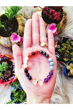 Balık Burcu Doğaltaş Bileklik Ametist, Akik, Aytaşı, Kristal Kuvars, Akuamarin, Yıldız Taşı, Hematit