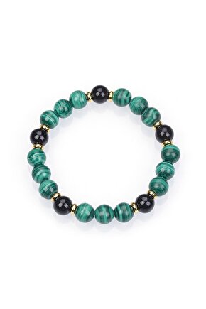 Obsidyen & Malakit Doğal Taş Bileklik 8mm
