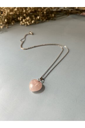 Pembe Kuvars Kalpli Kolye - %100 Orijinal