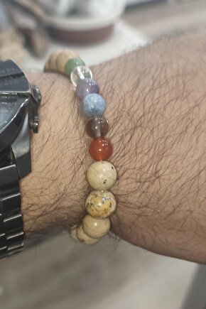 10 mm Jasper Taşlı 8 mm Karışık Taş Eklentili Tarz Bileklik
