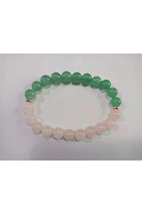 Pembe Kuvars & Aventurin Doğal Taş Bileklik 8mm