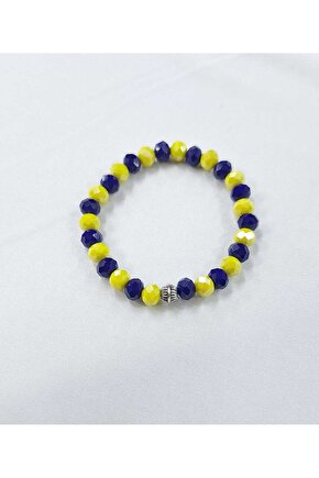 Sarı-Lacivert Renkli Kristal Cam Bileklik |Unisex|Hediye Ve Günlük Şık Aksesuar Kombin|Sarı Lacivert