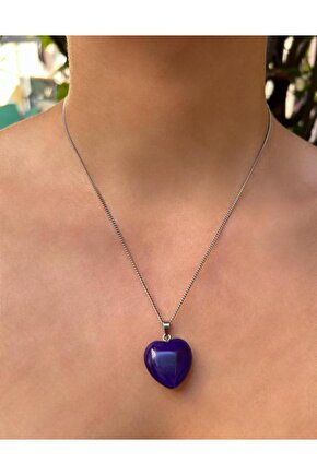 Kalp Model Ametist Doğal Taş Kolye
