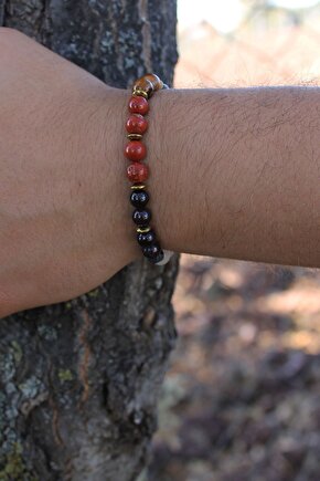 Aslan Burcu Kaplan Gözü Jasper Hematit Lal Erkek Burç Bilekliği