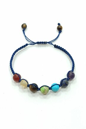 7 Çakra Makrome Ip Örgü Bileklik Lacivert Rio