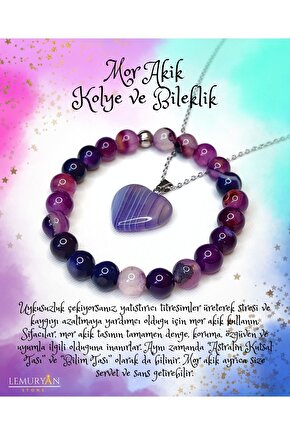 Orijinal Doğaltaş Mor Akik Bileklik & Kolye Set