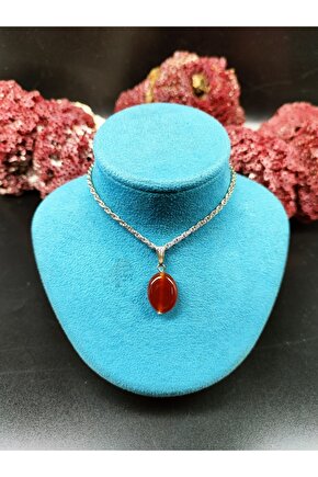 Kahve Akik Doğal Taş Kolye Ucu (sertifikalı) (47 Cm Zincir Dahil)