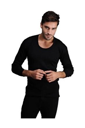 Erkek Uzun Kollu Siyah Yün İçlik Takım