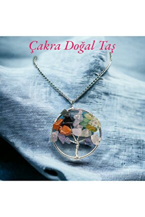 Çakra Taşı Hayat Ağacı Doğal Taş Kolye Ucu 45cm Zincir