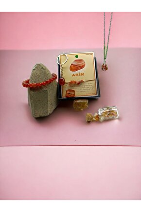 AKİK (CARNELYAN) DOĞAL TAŞ SET (SERTİFİKALI)