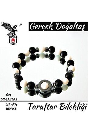 Gerçek Doğal Taş Bileklik TARAFTAR BİLEKLİKLERİ SİYAH BEYAZ