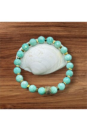 Sertifikalı 5a Kalite Amazonit Doğal Taş Faset Kesim Bileklik (8-MM)