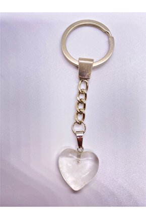 Kristal Kuvars Taşı Doğal Taş Kalp Anahtarlık Hediyelik