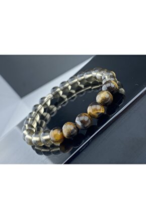 Dumanlı kuvars ve Kaplangözü karışımı DOĞAL TAŞ BİLEKLİK