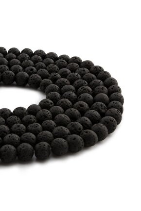 Lav Taşı Doğal Taş Mat Siyah Küre Kesim 8mm Dizi [AA]