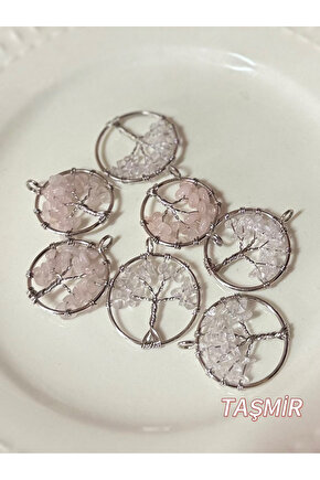 Pembe Kuvars Taşı Hayat Ağacı Kolye Ucu 1 Adet