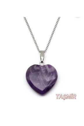 Ametist Kalp Doğal Taş Kolye