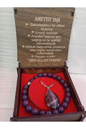 Kutulu Doğaltaş Kolye Bileklik Seti