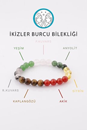 İkizler Burcu Taşlarından Oluşan Doğal Taş Bileklik 8 mm Küre Kesim - Burç Bilekliği