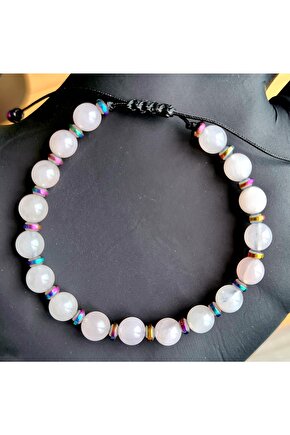 Pembe Kuvars Kristali Doğal Taş Bileklik (EL YAPIMI TASARIM ÜRÜNLER)