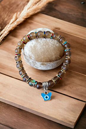 Termal Kuvars Desenli Doğal Taş Bileklik Renkli Rondela  Bileklik Orijinal Taş