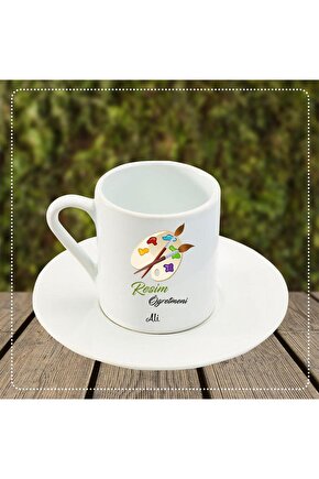 Resim Öğretmeni 2 Tasarımlı Türk Kahvesi Fincanı Kişiye Özel Hediye