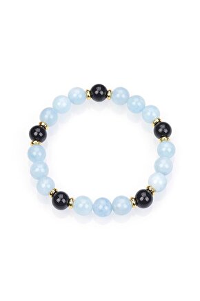 Obsidyen & Akuamarin Doğal Taş Bileklik 8mm