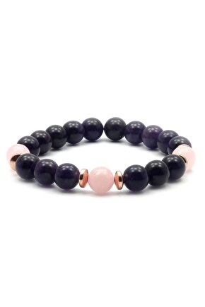 Ametist - Pembe Kuvars Doğal Taş Bileklik 8 mm