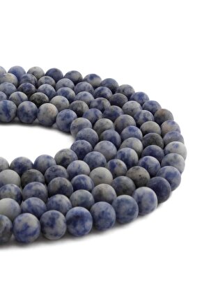 Sodalit Doğal Taş Mat Benekli Küre Kesim 8mm Dizi [AB]
