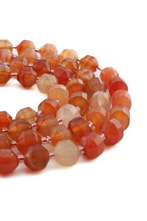 Akik Doğal Taş Parlak Turuncu Hegzagonal Kesim 10mm Dizi [AA]